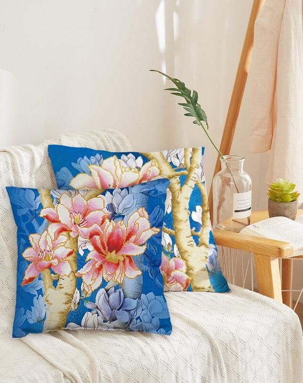 Dotz Diamond Dotz Magnolias On Blue 1 Pillow - 17.7" X 17.7"