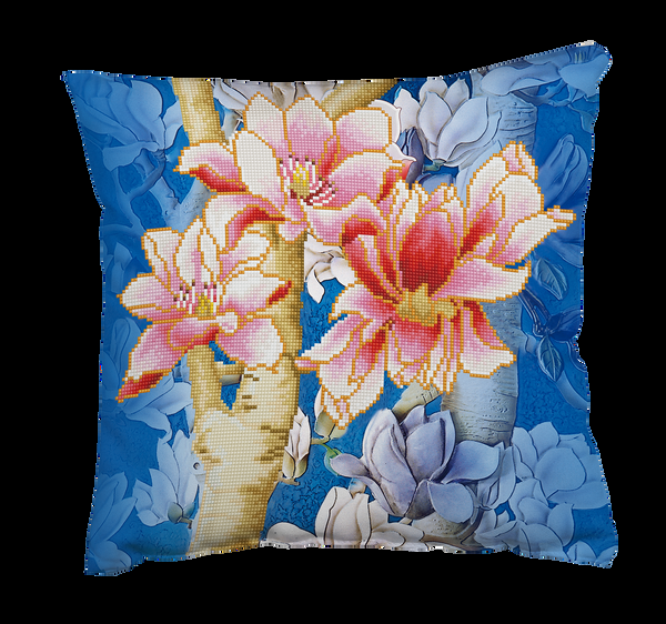 dotz Diamond Dotz Magnolias On Blue 1 Pillow - 17.7" x 17.7"