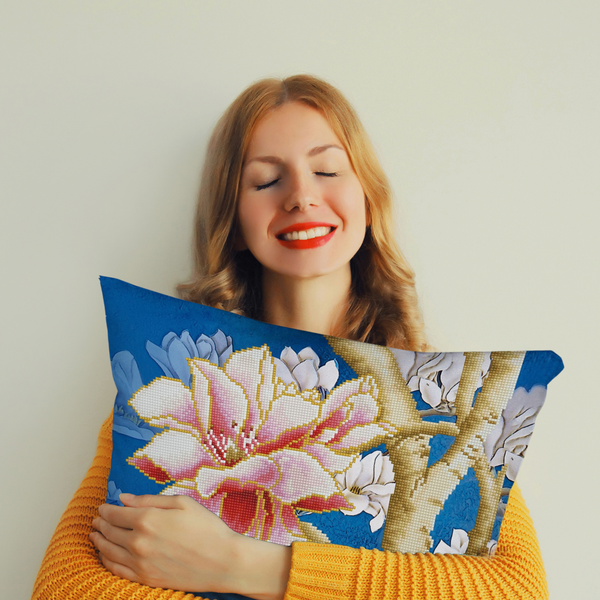 Dotz Diamond Dotz Magnolias On Blue 2 Pillow - 17.7" X 17.7"