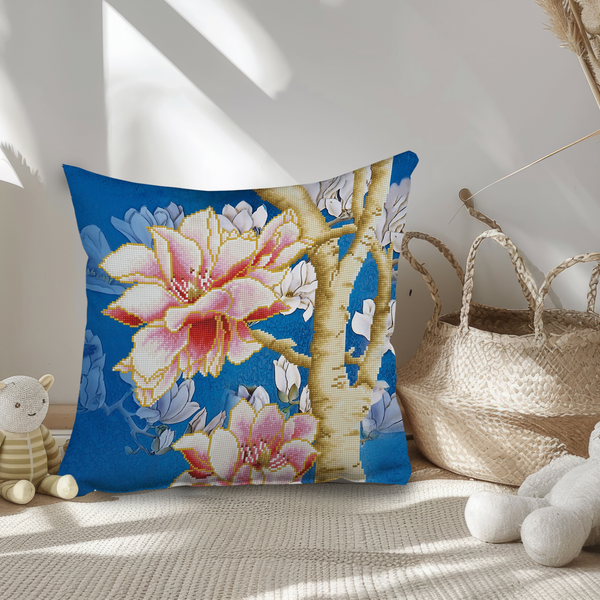 Dotz Diamond Dotz Magnolias On Blue 2 Pillow - 17.7" X 17.7"