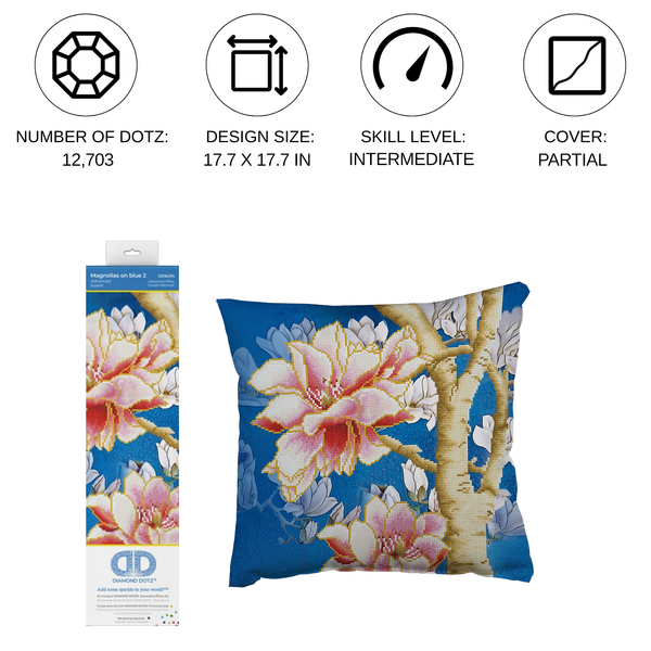 Dotz Diamond Dotz Magnolias On Blue 2 Pillow - 17.7" X 17.7"