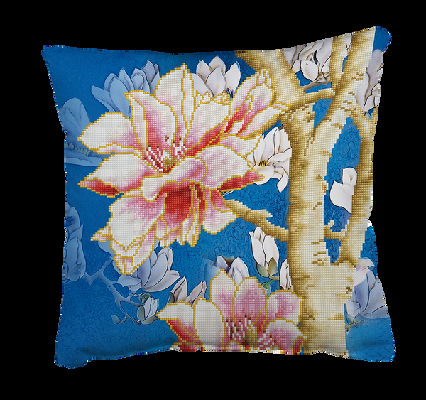 dotz Diamond Dotz Magnolias on Blue 2 Pillow - 17.7" x 17.7"
