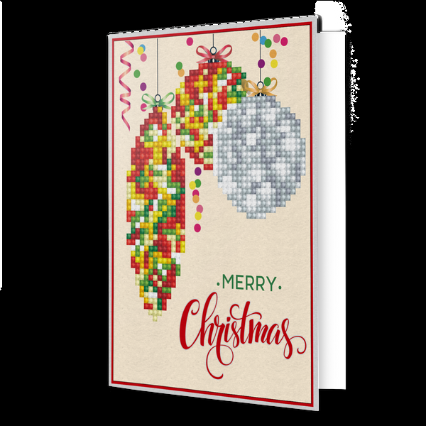 Dotz Diamond Dotz Merry Christmas Baubles Trad Greeting Card - 5.0" X 7.0"