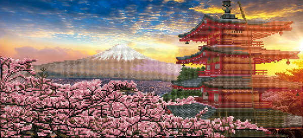 dotz Diamond Dotz Mount Fuji and Chureito Pagoda at Sunset - 28.4" x 13.0"