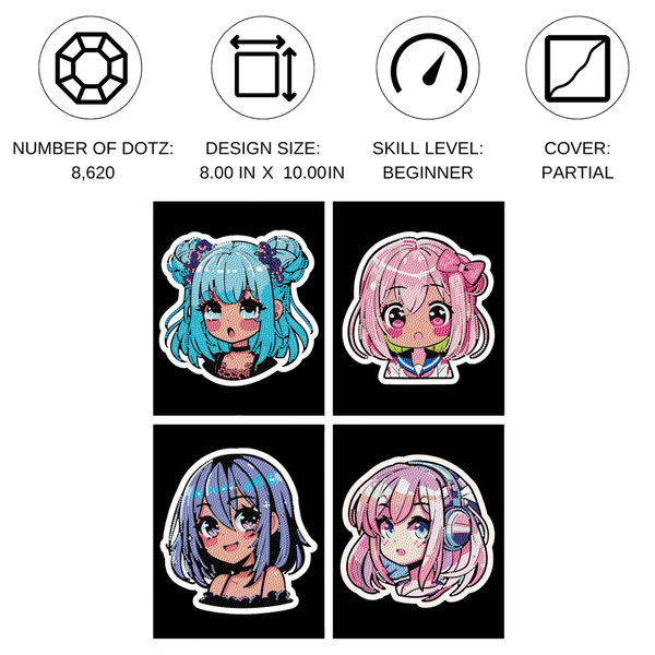 Dotz Diamond Dotz Neon Flock Anime Girls - 8.0" X 10.0"