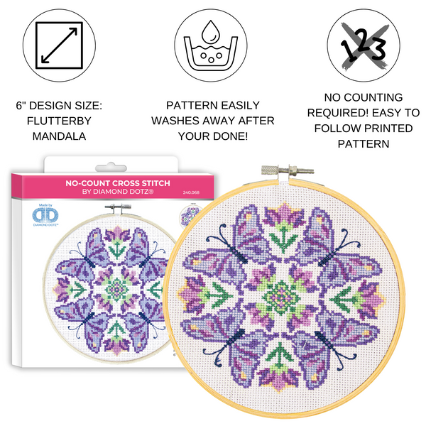 Dotz Diamond Dotz No-Count Cross Stitch Flutterby Mandala - 6 In