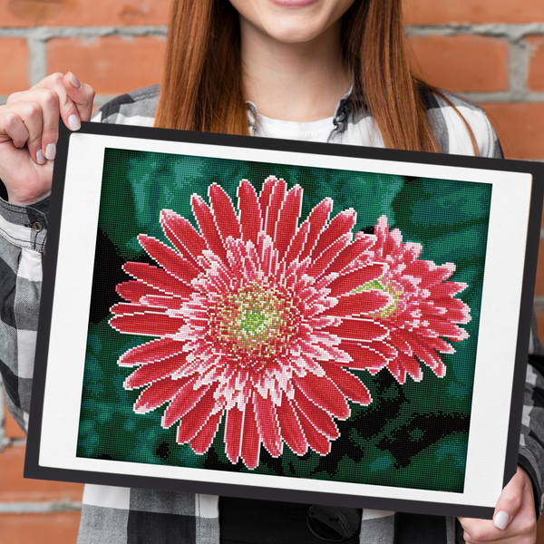 Dotz Diamond Dotz Pink Gerberas Pre-Framed Kit - 19.7" X 15.8"
