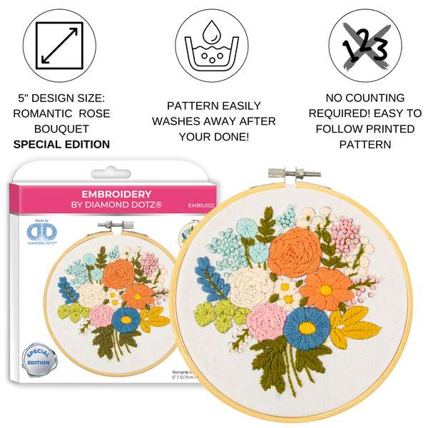 Dotz Diamond Dotz Romantic Rose Bouquet Embroidery Kit - 5.0"