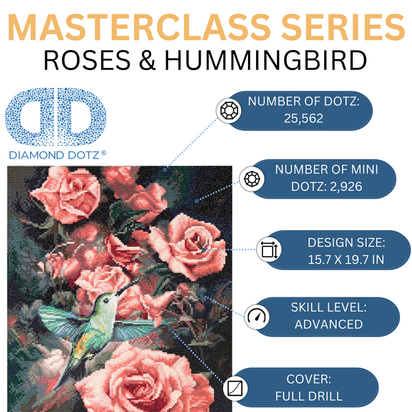 Dotz Diamond Dotz Roses & Hummingbird Masterclass - 15.8" X 19.7"