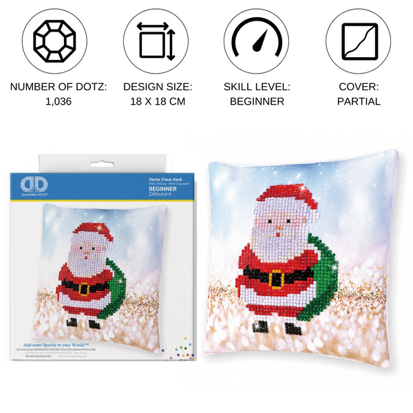 Dotz Diamond Dotz Santa Claus Sack Pillow - 7.1" X 7.1"