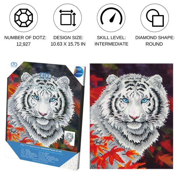 Dotz Diamond Dotz White Tiger In Autumn With Frame - 14.0" X 18.0"