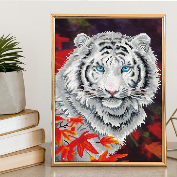 Dotz Diamond Dotz White Tiger In Autumn With Frame - 14.0" X 18.0"