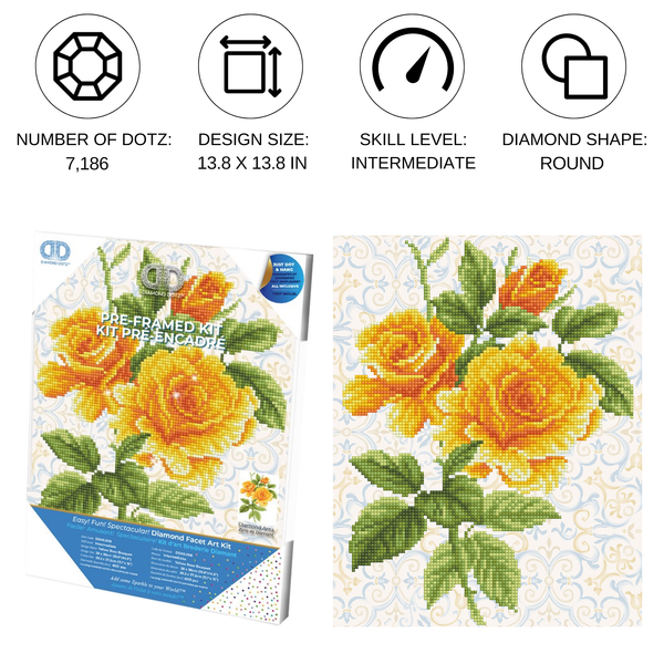 Dotz Diamond Dotz Yellow Rose Bouquet With Frame - 11.0" X 14.2"