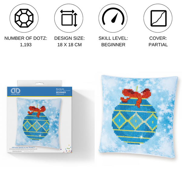 Dotz Diamond Dotz Blue Bauble Pillow - 7.1" X 7.1"
