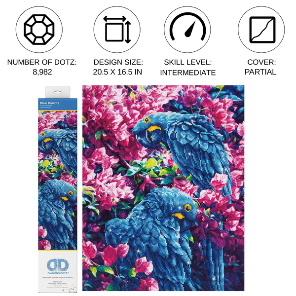 Dotz Diamond Dotz Blue Parrots - 16.5" X 20.5"