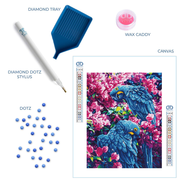 Dotz Diamond Dotz Blue Parrots - 16.5" X 20.5"