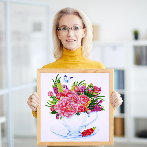 Dotz Diamond Dotz Floral Tea Cup - 16.0" X 16.0"