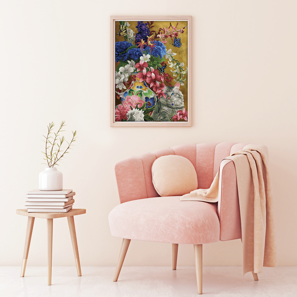 Dotz Diamond Dotz Gilded Cat & Flowers - 20.5" X 28.4"