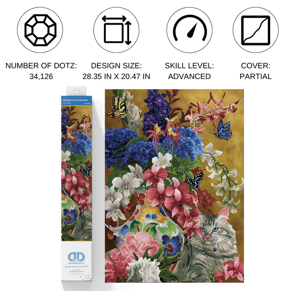 Dotz Diamond Dotz Gilded Cat & Flowers - 20.5" X 28.4"