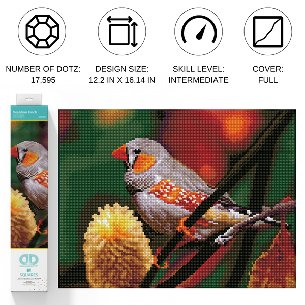 Dotz Diamond Dotz Gouldian Finch - 16.1" X 12.2"