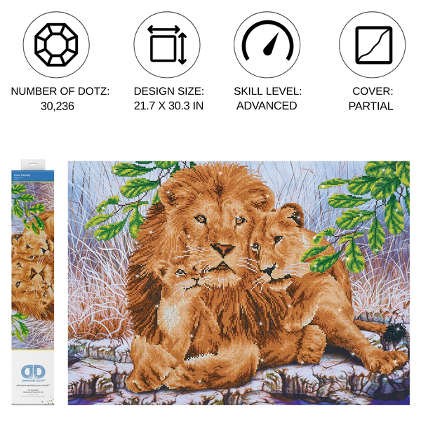 Dotz Diamond Dotz Lion Family - 30.3" X 21.7"