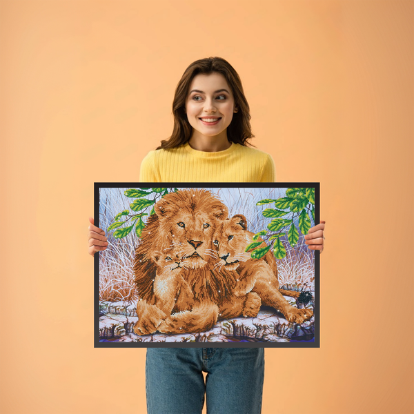 Dotz Diamond Dotz Lion Family - 30.3" X 21.7"