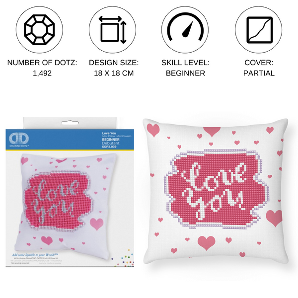 Dotz Diamond Dotz Love You Mini Pillow - 7.1" X 7.1"