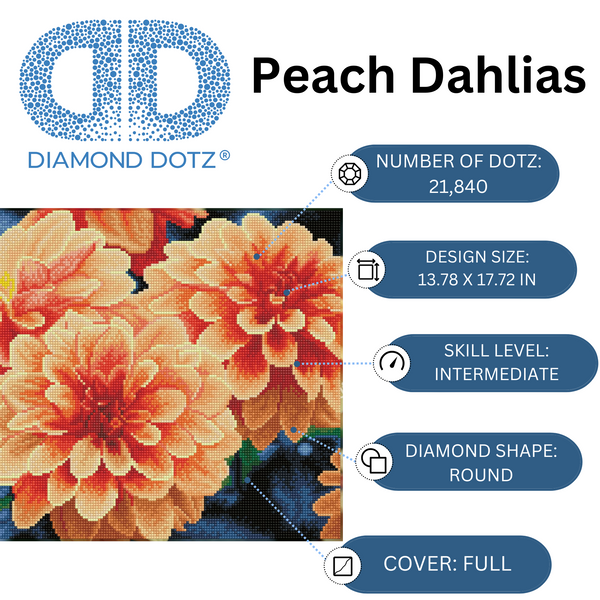 Dotz Diamond Dotz Peach Dahlias - 17.7" X 13.8"