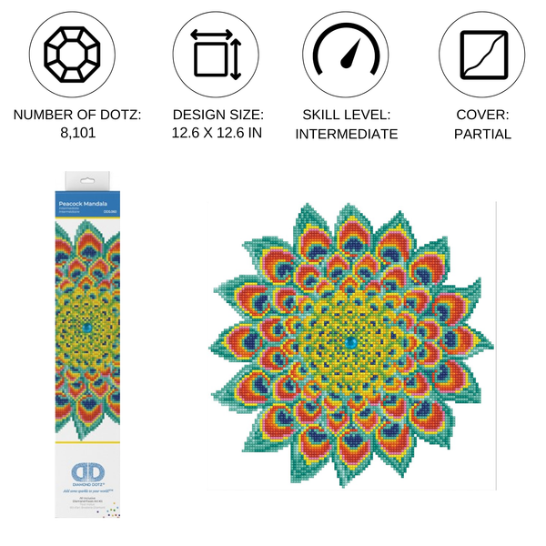 Dotz Diamond Dotz Peacock Mandala - 12.6" X 12.6"