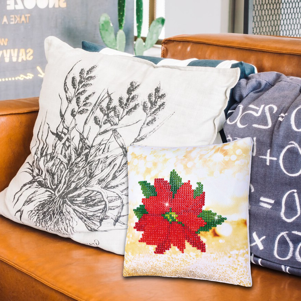 Dotz Diamond Dotz Pointsettia Pillow - 7.1" X 7.1"