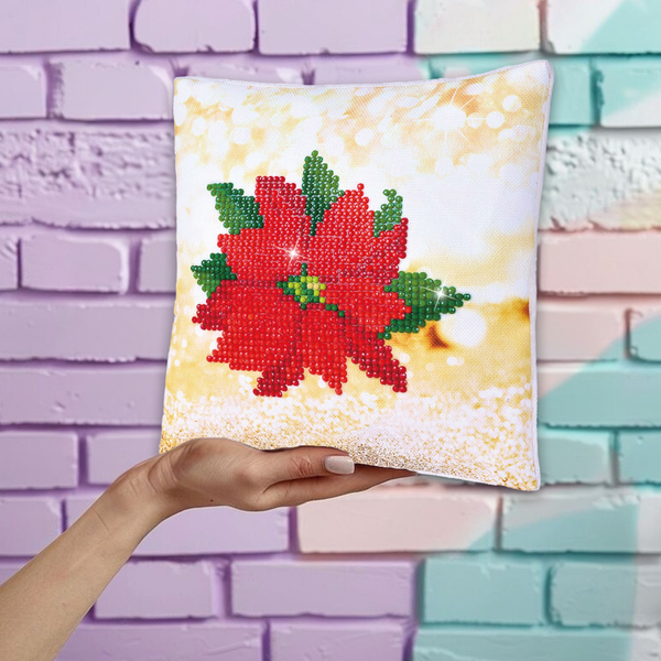Dotz Diamond Dotz Pointsettia Pillow - 7.1" X 7.1"