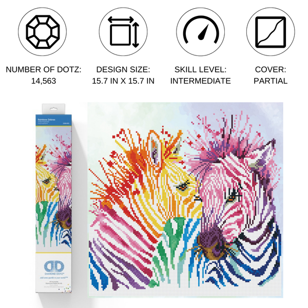 Dotz Diamond Dotz Rainbow Zebras - 15.8" X 15.8"