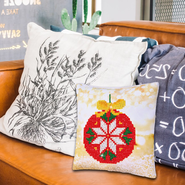 Dotz Diamond Dotz Red Bauble Pillow - 7.1" X 7.1"