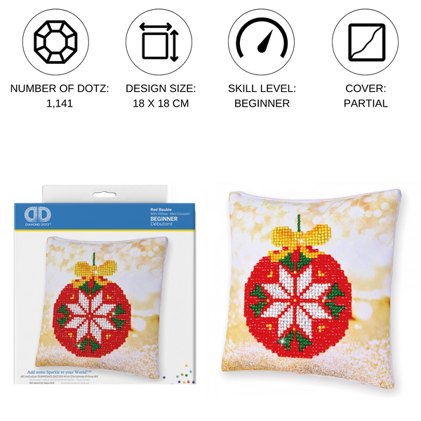 Dotz Diamond Dotz Red Bauble Pillow - 7.1" X 7.1"