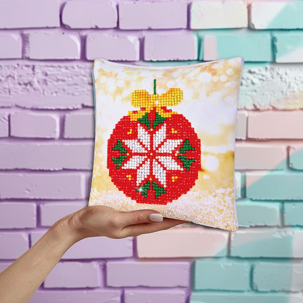 Dotz Diamond Dotz Red Bauble Pillow - 7.1" X 7.1"