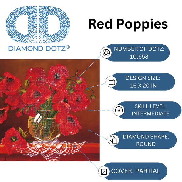 Dotz Diamond Dotz Red Poppies - 20.0" X 16.0"