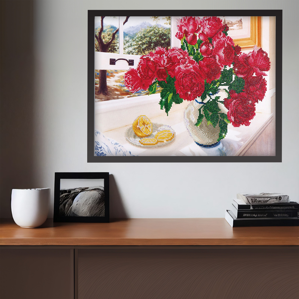 Dotz Diamond Dotz Roses By The Window - 22.4" X 19.3"