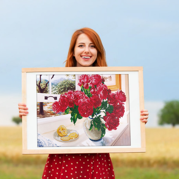 Dotz Diamond Dotz Roses By The Window - 22.4" X 19.3"