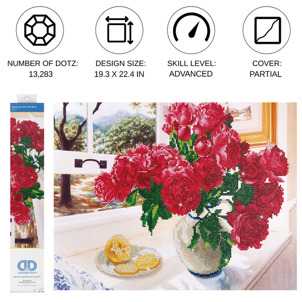 Dotz Diamond Dotz Roses By The Window - 22.4" X 19.3"