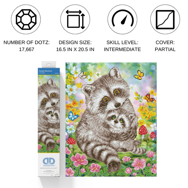 Dotz Diamond Dotz Sweet Racoons - 16.5" X 20.5"