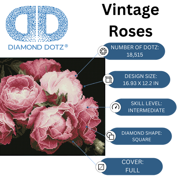 Dotz Diamond Dotz Vintage Roses - 16.9" X 12.2"