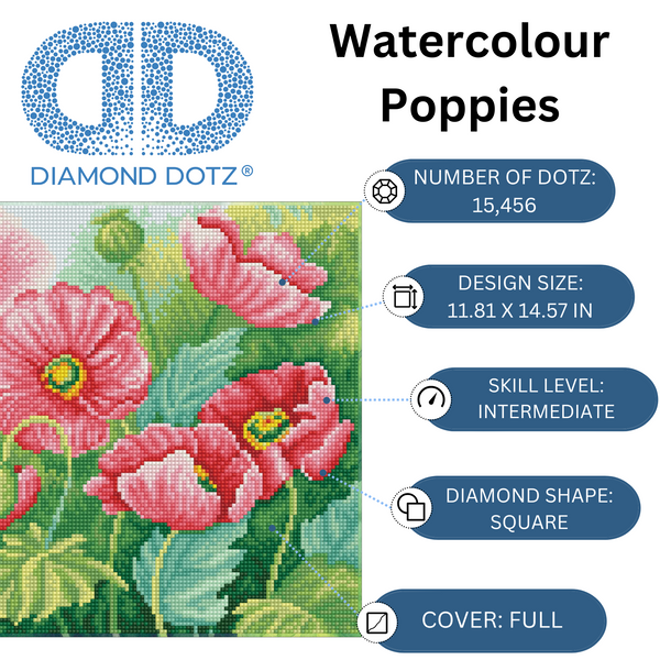 Dotz Diamond Dotz Watercolour Poppies - 14.6" X 11.8"