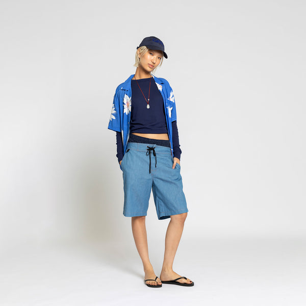 Double Rainbouu DARK CHAMBRAY LONG SURF SCHOOL SHORT