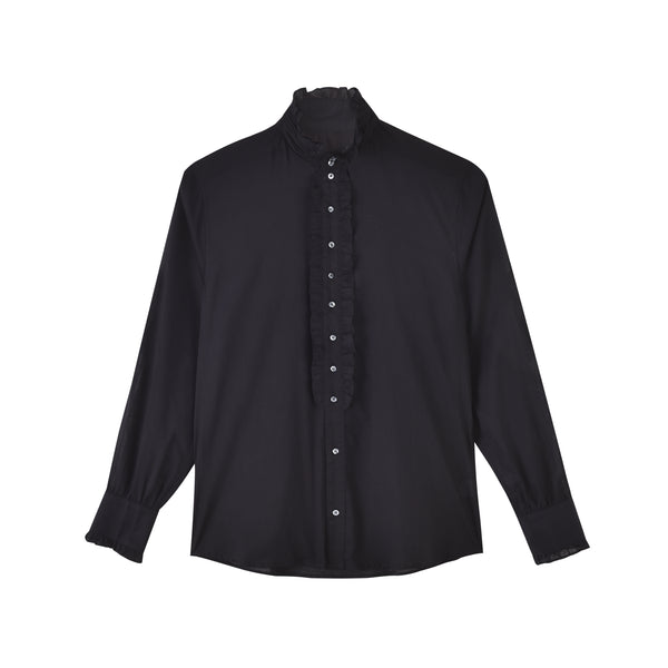 Double Rainbouu BLACK PINTUCK RUFFLE SHIRT