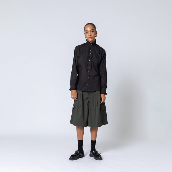 double rainbouu BLACK PINTUCK RUFFLE SHIRT