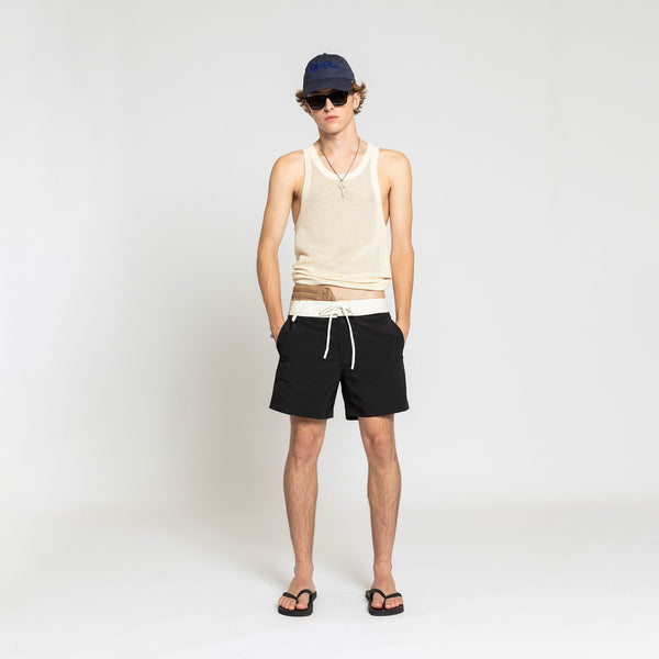 Double Rainbouu BLACK WHITE SURF SCHOOL SHORT