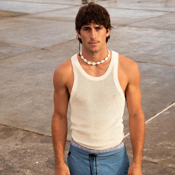 Double Rainbouu CREAM MESH TANK