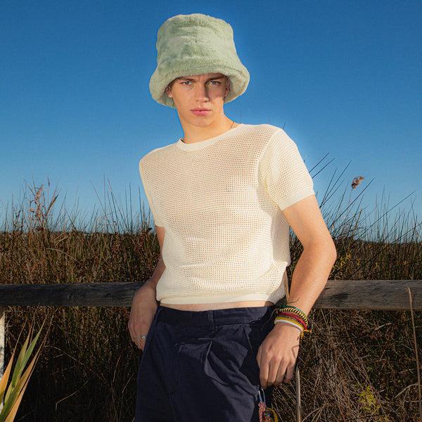 Double Rainbouu MESH RINGER TEE CREAM