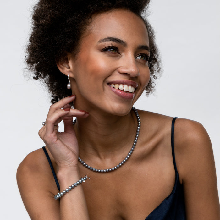 Dower & Hall 12mm Oval Dove Grey Freshwater Pearl Drop Earrings