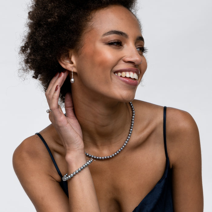 Dower & Hall 12mm Oval Dove Grey Freshwater Pearl Drop Earrings